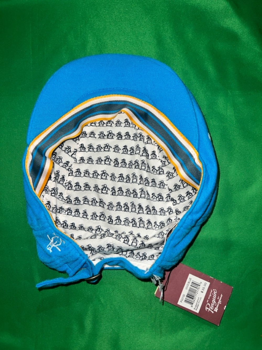 Vivid BLUE Penguin Cabbie Hat Munsingwear Mens Newsboy Flat Cap. NWT! 🐧💙🔥